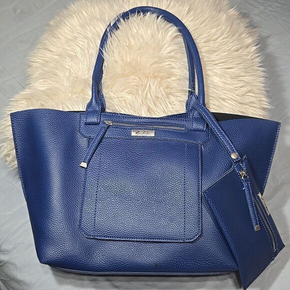 Marc Fisher Large Day by Day Dark Blue Tone Leather Shoulder Tote Bag - Picture 1 of 16